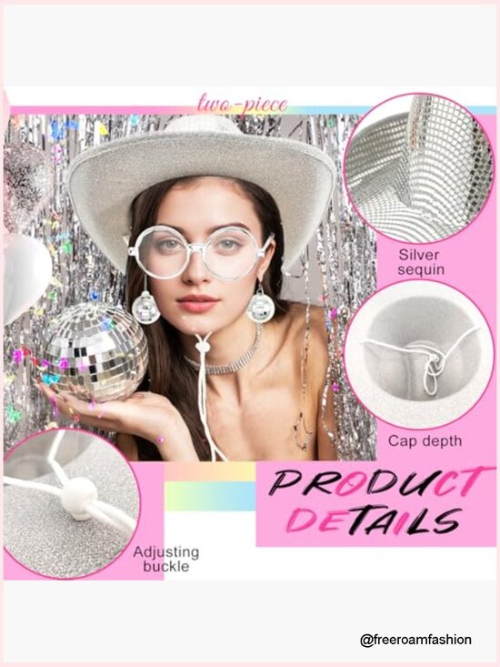 Disco Ball Cowboy Hat with Mirrored Sunglasses - Sparkly Sequin Party Costume main image 6